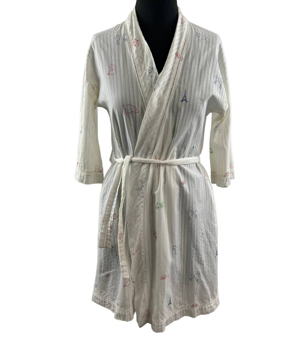 E BY ELOISE White Animal Print Long Sleeve Cotton Short Lightweight Robe XS